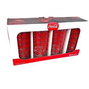 Coca-Cola Coca Cola Hi Ball Diamond Red Print Glass - Set of 4 NEW IN BOX